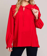 Cotton Bleu - Lace Trim Ruffle Top