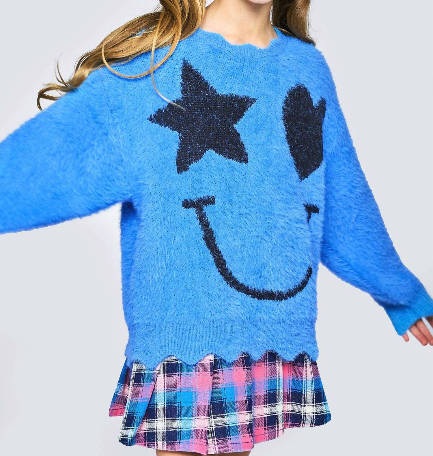G.B.Y.M. - Star Heart Smiley Face Fuzzy Sweater