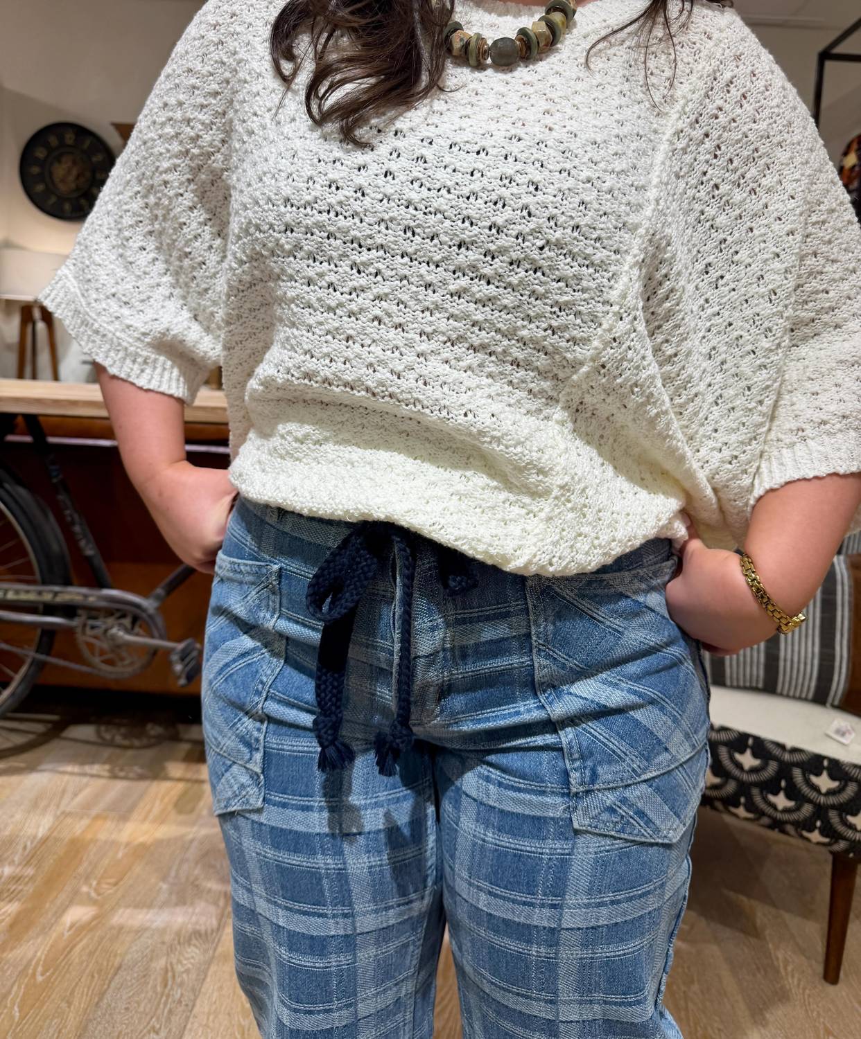 Aaron & Amber - Semi Barrel Jeans With Tie Belt - Plus