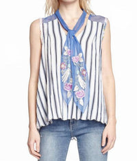 Aratta - Sleeveless Sequin Embroidered Mesh Neck Tie Top