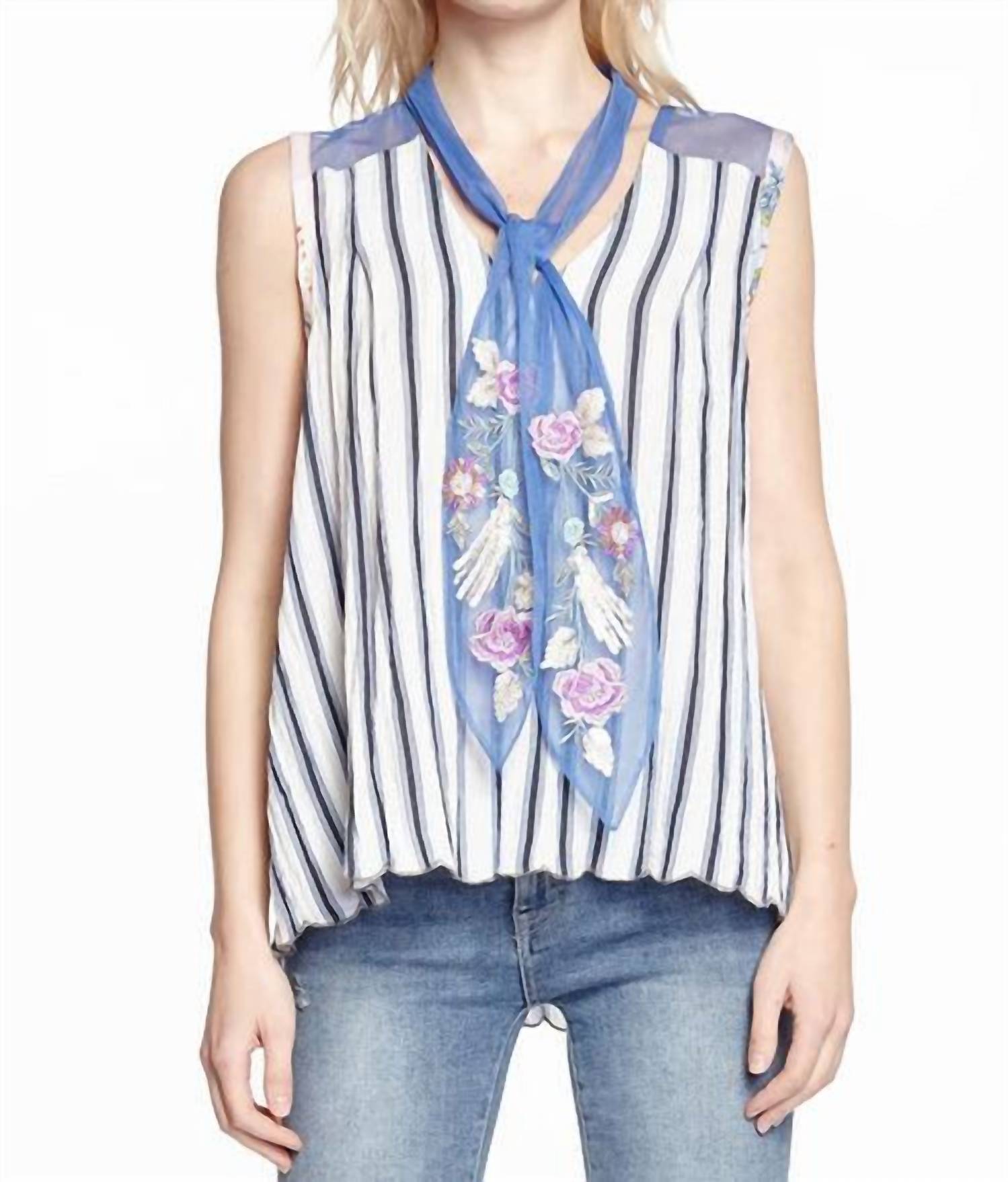 Aratta - Sleeveless Sequin Embroidered Mesh Neck Tie Top