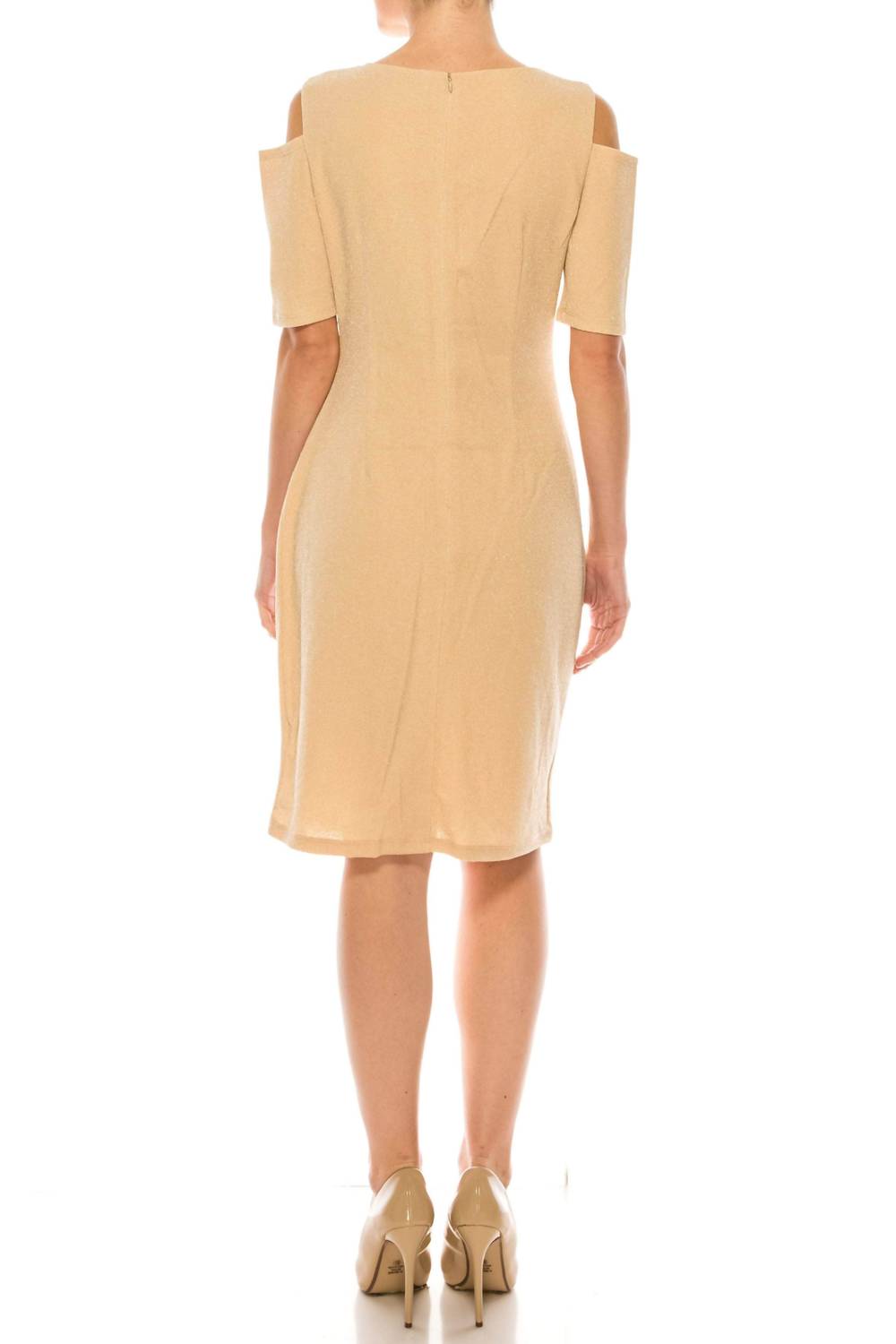 Ile Clothing - Side Pleat Cold Shoulder Sheath Dress