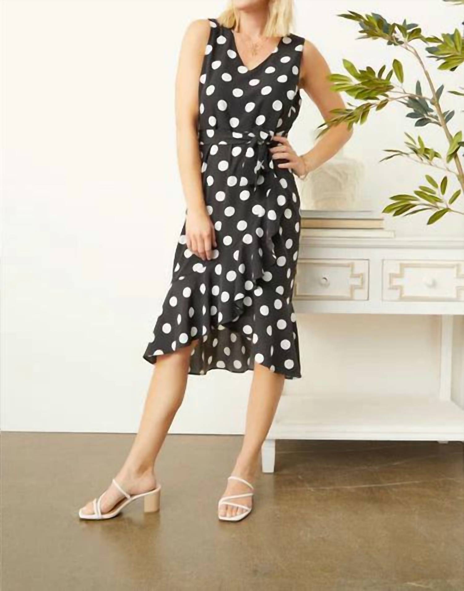 COCO + CARMEN Cynthia Sleeveless Polka Dot Dress in black white - women's dress - view 4