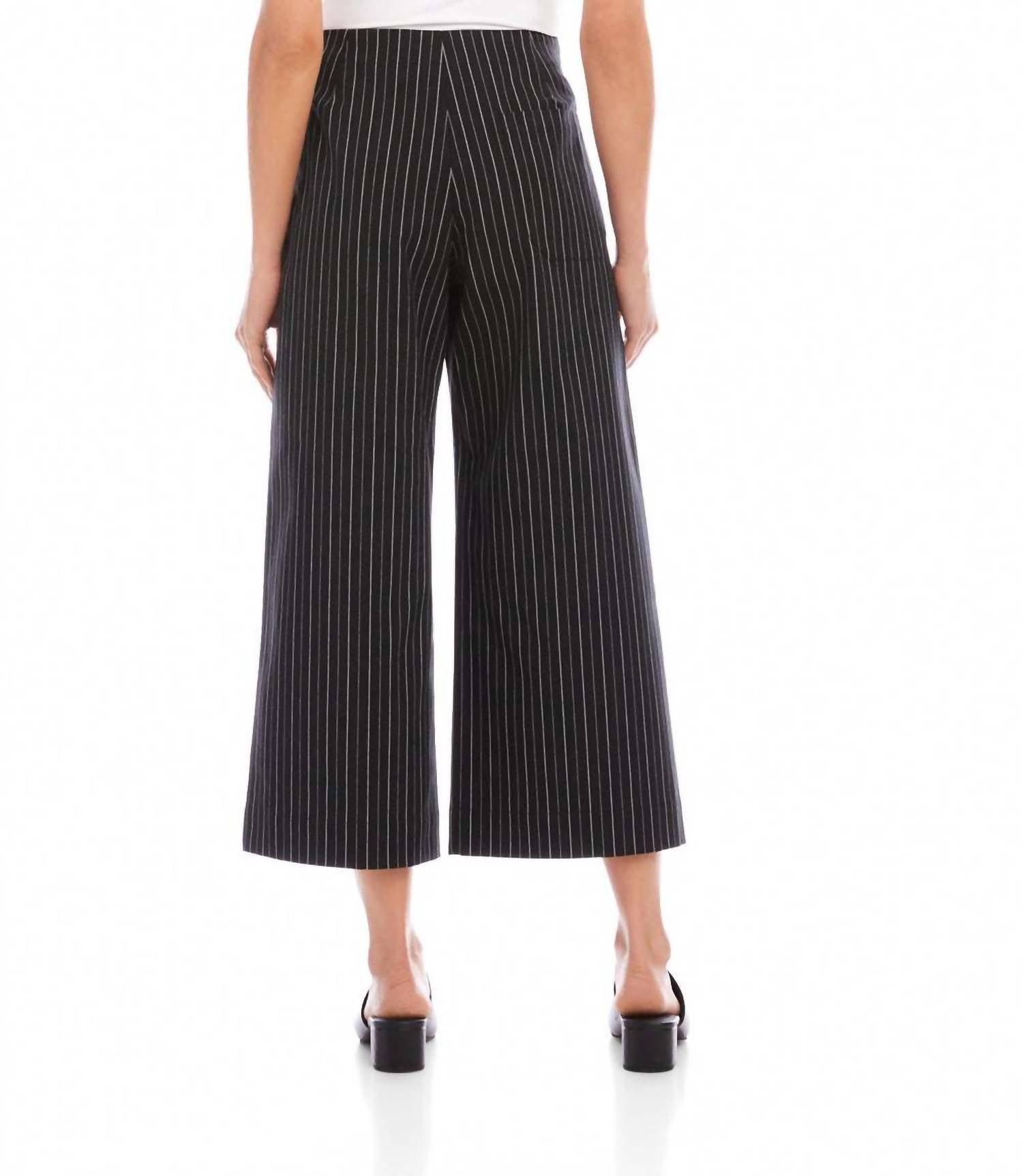 Karen Kane Stripe Cropped Wide-Leg Pants in black with off white - women's pants - alternate view