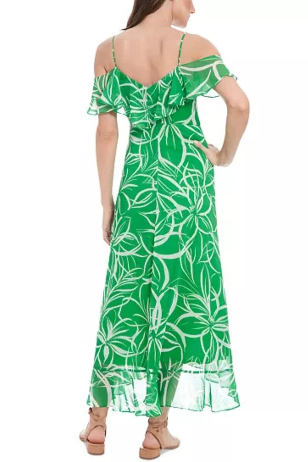 London Times - Floral Print Cold Shoulder Hi-Lo Maxi Dress