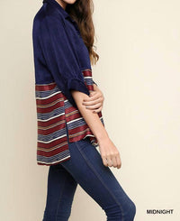 Umgee - Satin Stripe Colorblock Button-down Blouse