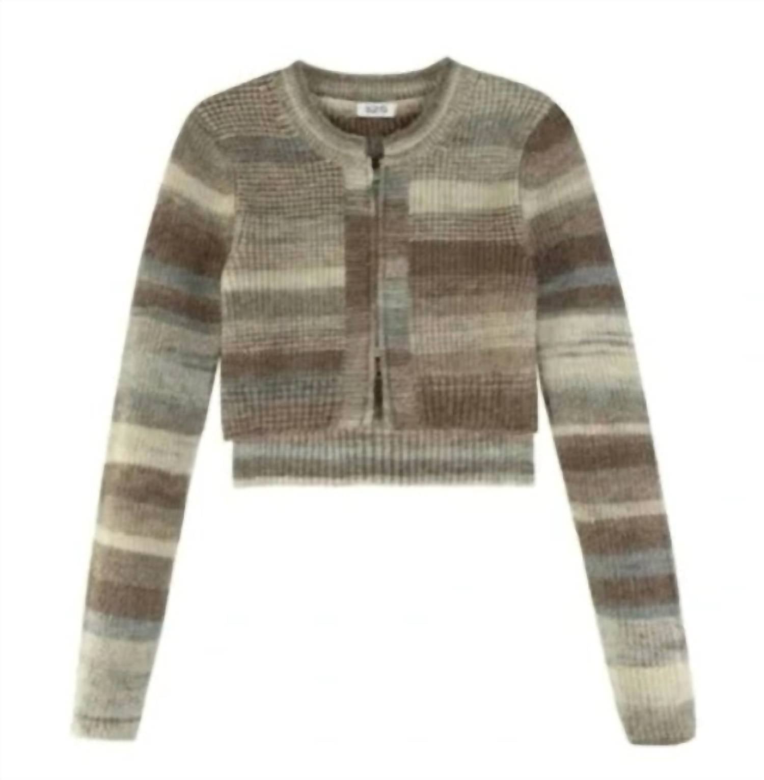 525 America Women's Cropped Stripe Zip Front Sweater in brown blue - women's sweater