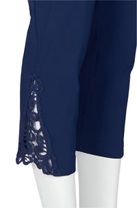 Carre Noir - Women's Mid Waist Embellished Cuff Solid Crepe Pant
