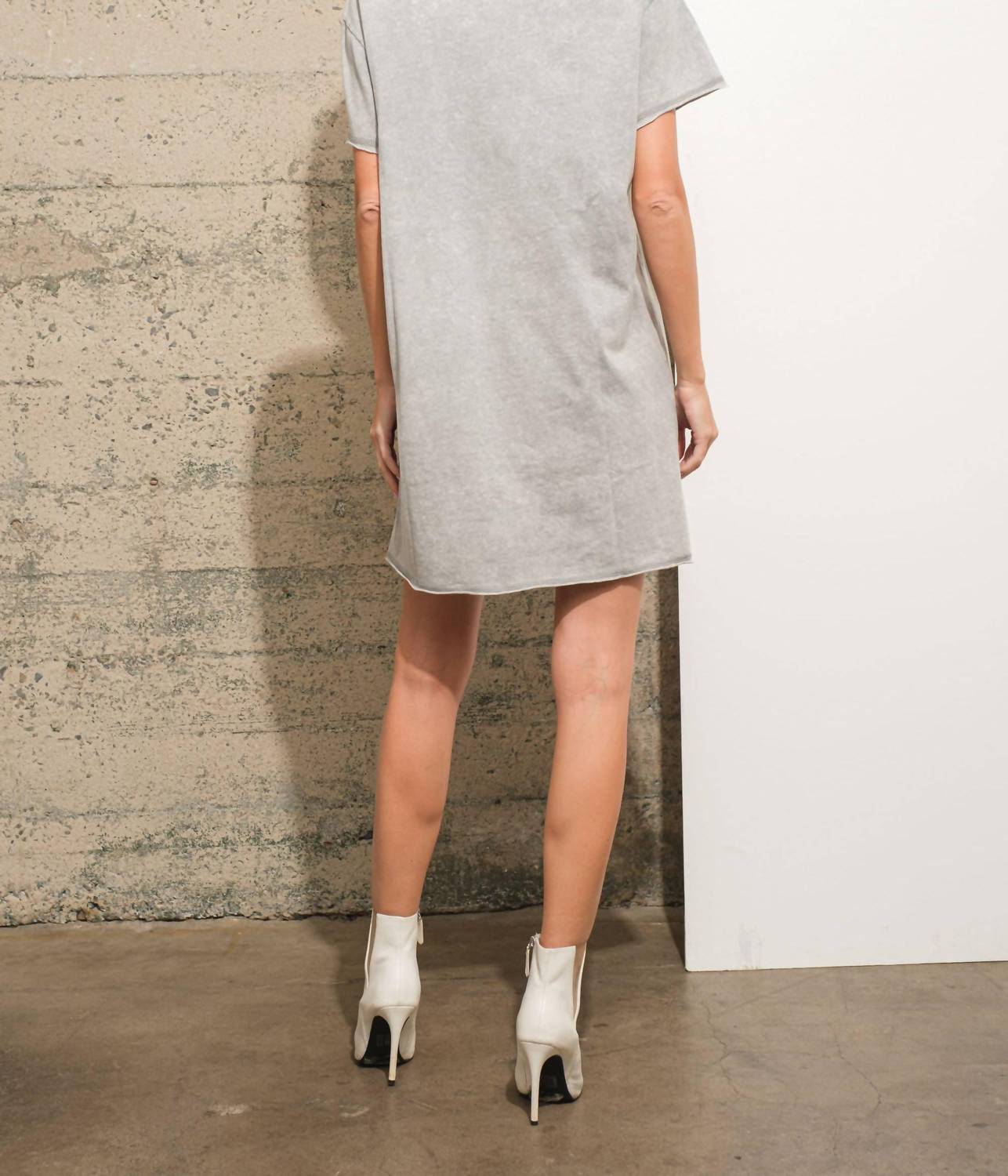 Blue B Garment Washed Crew Neck Embroidered T Shirt Dress in grey - women's dress - detail view