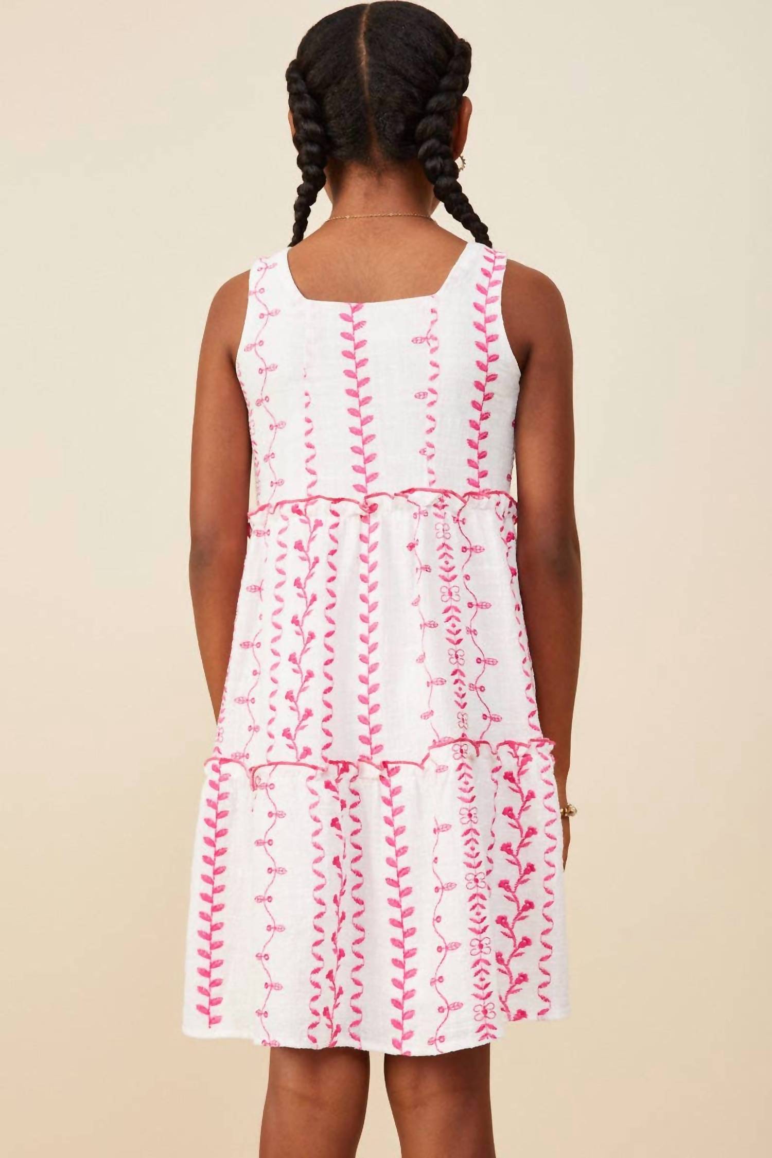 Hayden La - Girls Botanical Embroidered Ruffle Tiered Tank Dress