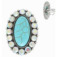 Sophia Collection Women's Concho Statement Adjustable Ring in turquoise - women's jewelry - detail view