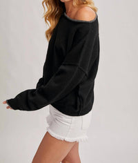 Bluivy - Boat Neck Rolled Trim Soft Heathered Knit Pullover Sweater