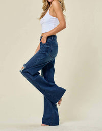 Saints & Hearts Daria Wide Leg Busted Knee Jeans in dark denim - women's pants - view 6