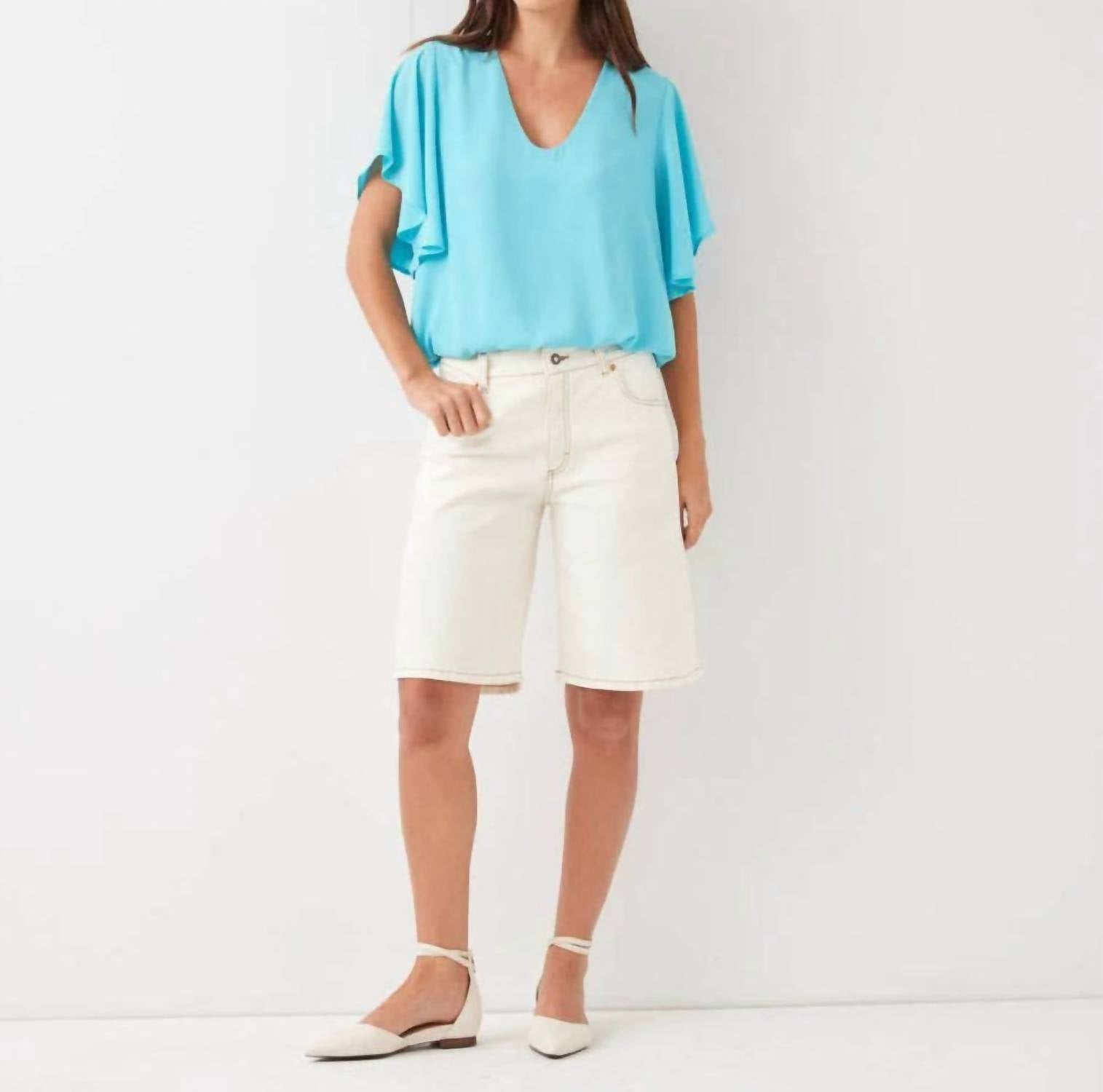 Karen Kane - Flutter Sleeve V-neck Top - Petite