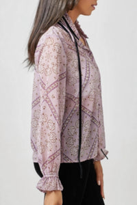 mystree Women's Tie Neck Blouse in lavander - women's blouse - detail view
