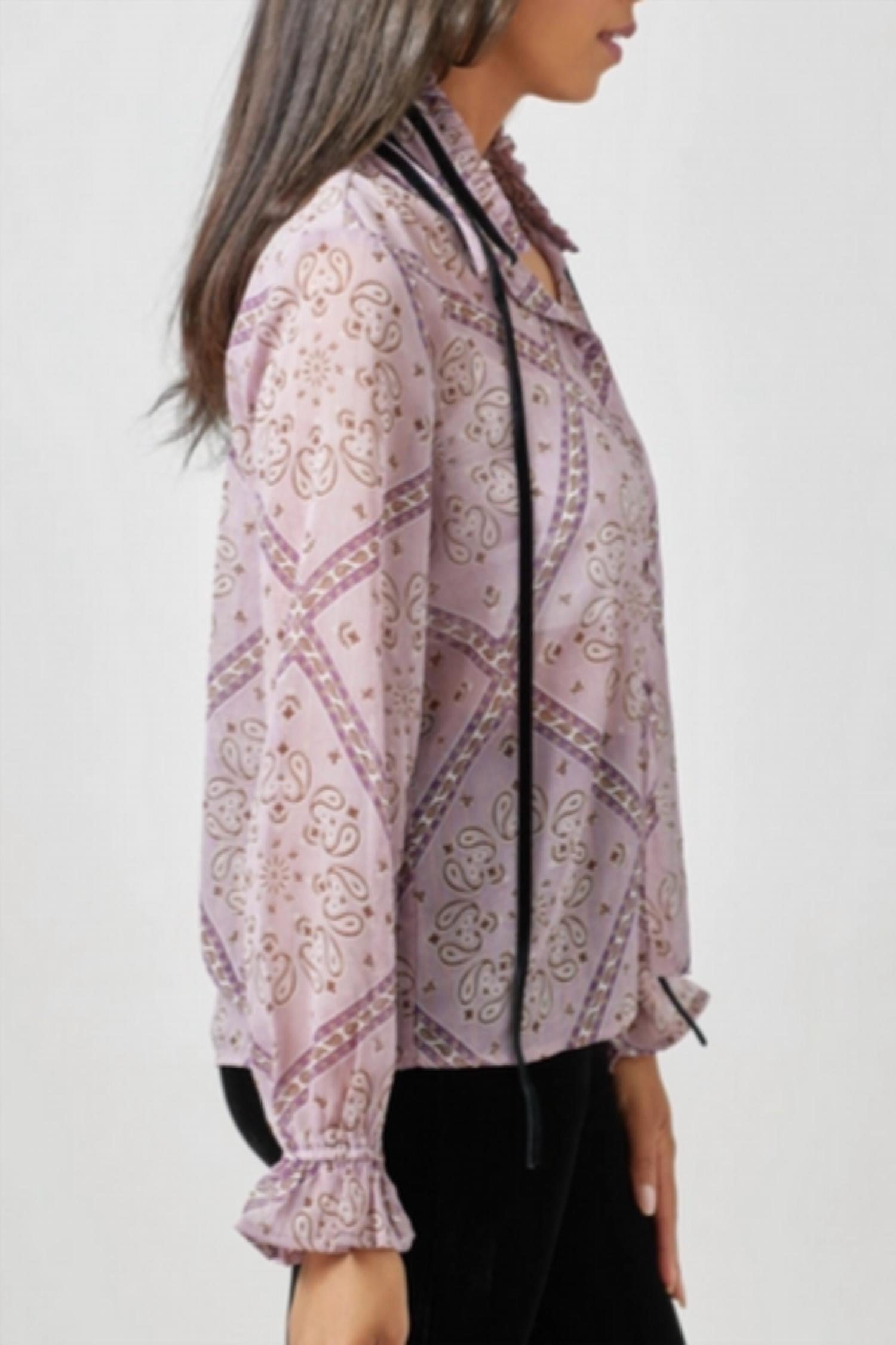 mystree Women's Tie Neck Blouse in lavander - women's blouse - detail view