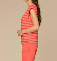 Democracy - Cap Sleeve Scoopneck Embroidered Stripe Knit Top