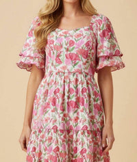 Hayden La - Women's Floral Contrast Piped Tulip Sleeve Dress