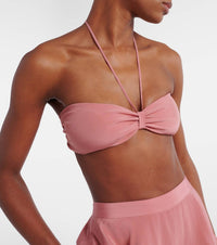 ADRIANA DEGREAS Solid Bandeau Halter Bikini Top in vintage rose - women's swimwear - alternate view