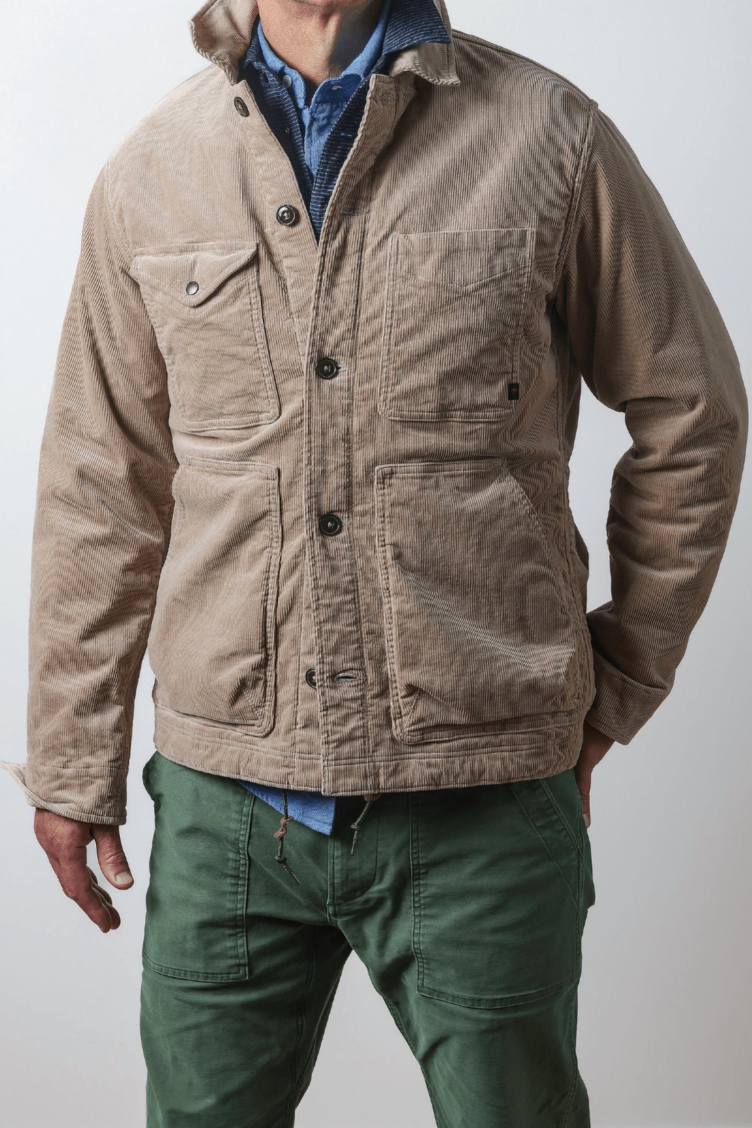 Relwen Pile-lined Chore Coat in buff khaki corduroy - men's jacket