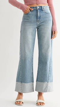 JBD. High Rise Two Toned Slim Wide Leg Jeans in light blue - women's jeans - view 4
