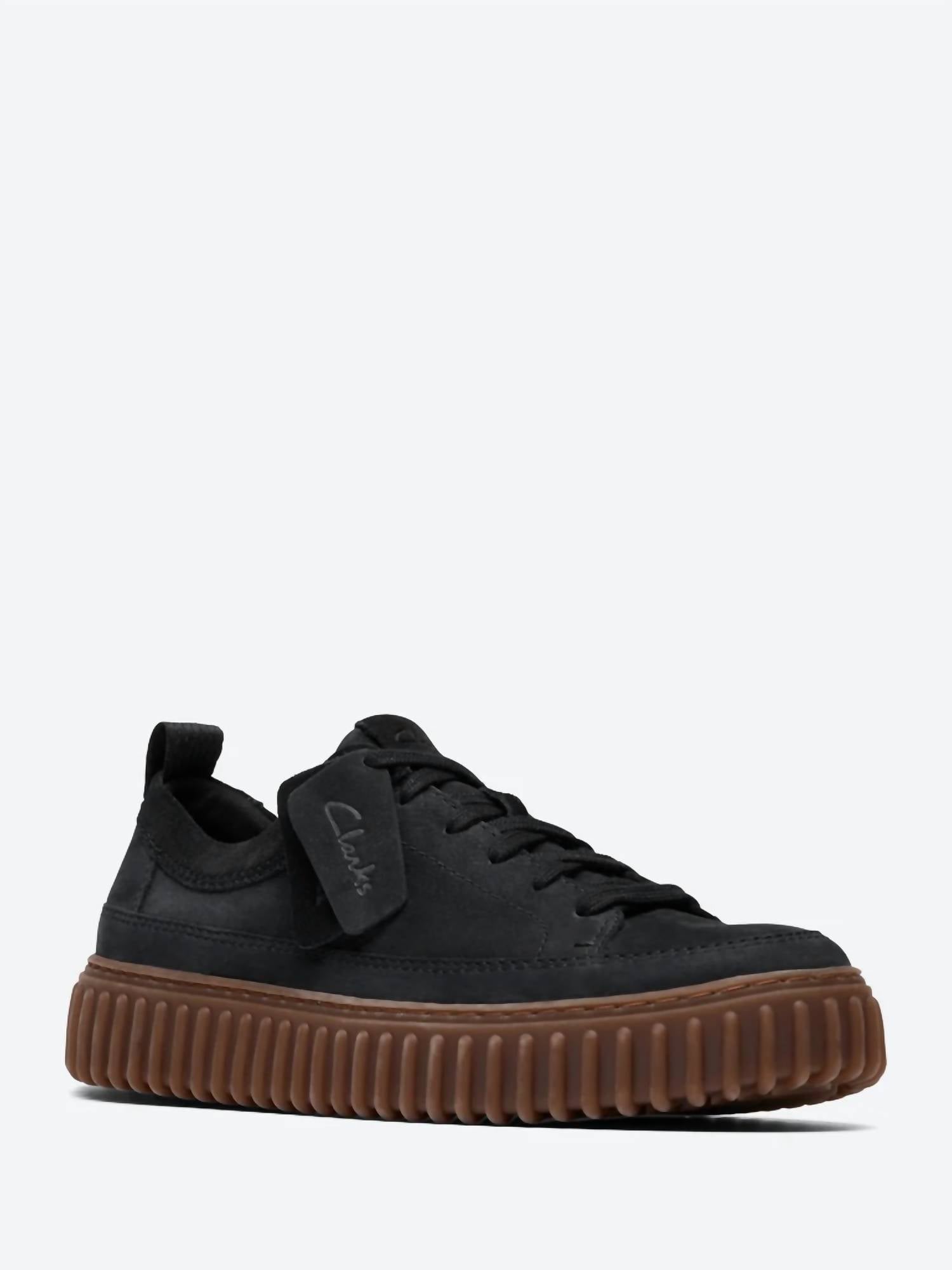 Clarks Men's Torhill Lace Sneaker Shoe in black nubuck - men's sneaker - detail view