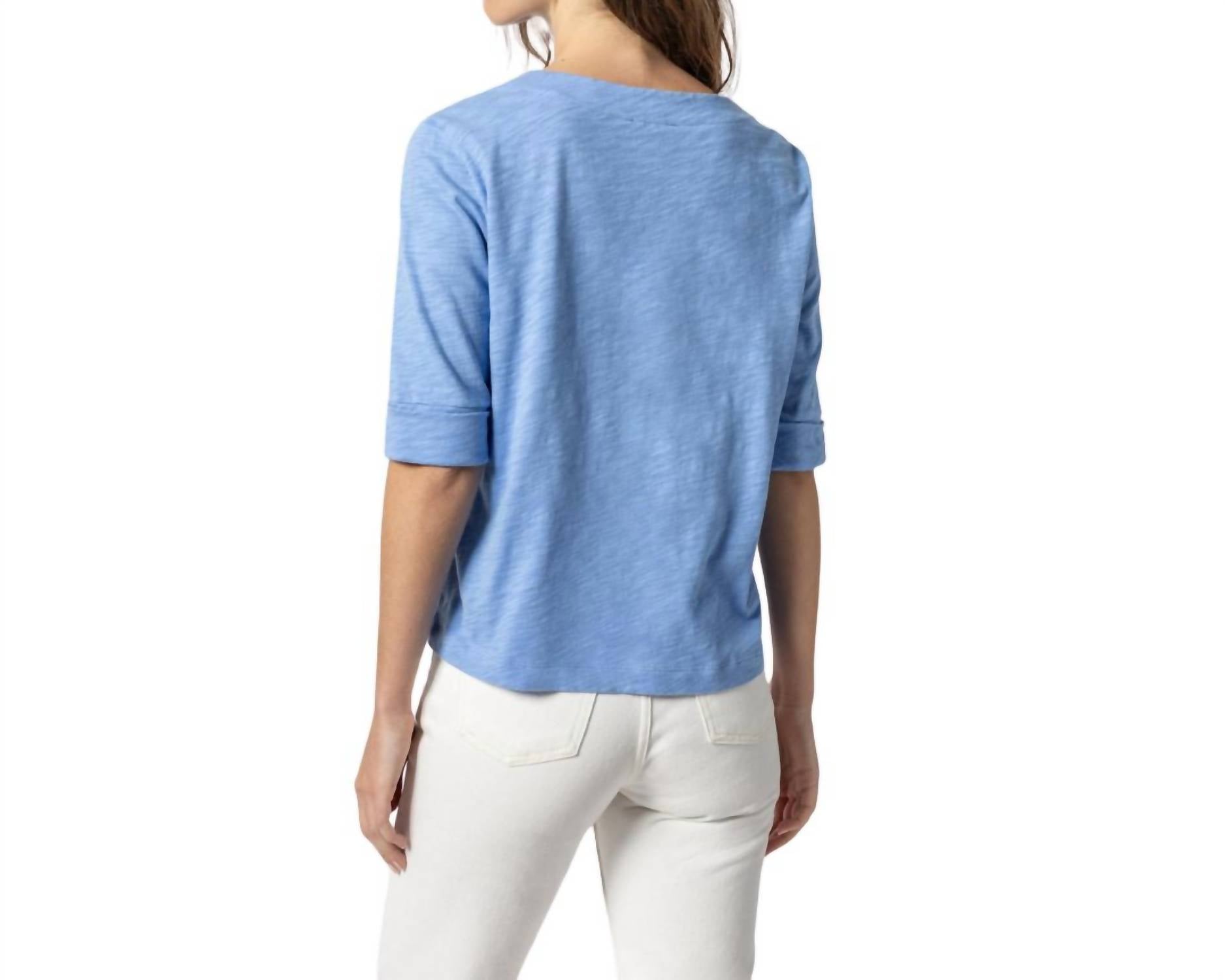 Lilla P - Cuffed Elbow Sleeve V Neck Tee