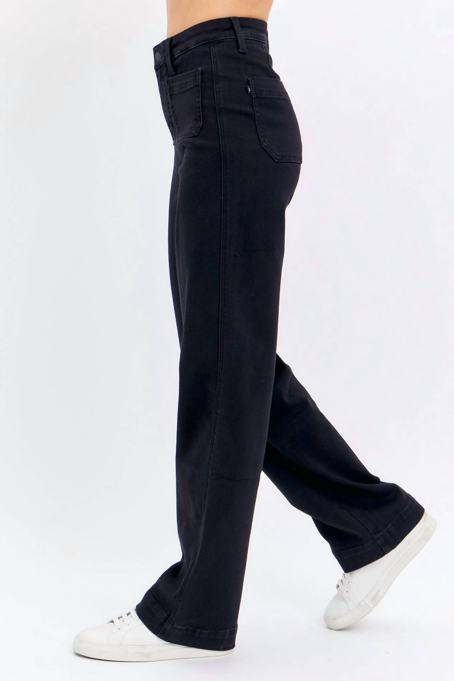 Judy Blue High Waisted Patch Pocket Straight Leg Jeans in black - women's jeans - view 4