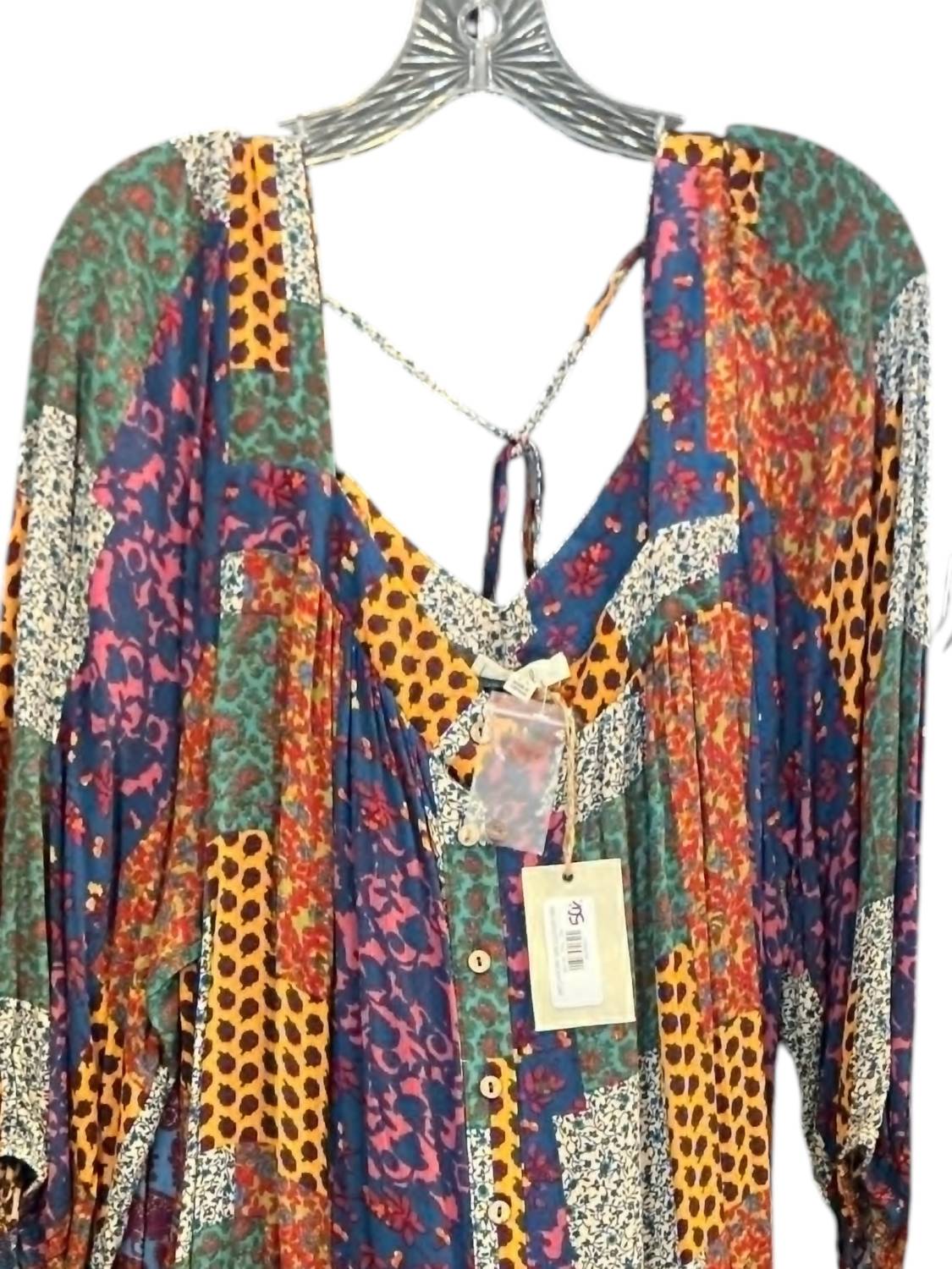Easel Women's Patchwork Dress in teal multi - women's dress - alternate view