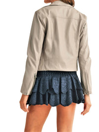 RESET by Jane Juno Leather Jacket in silver - women's jacket - detail view