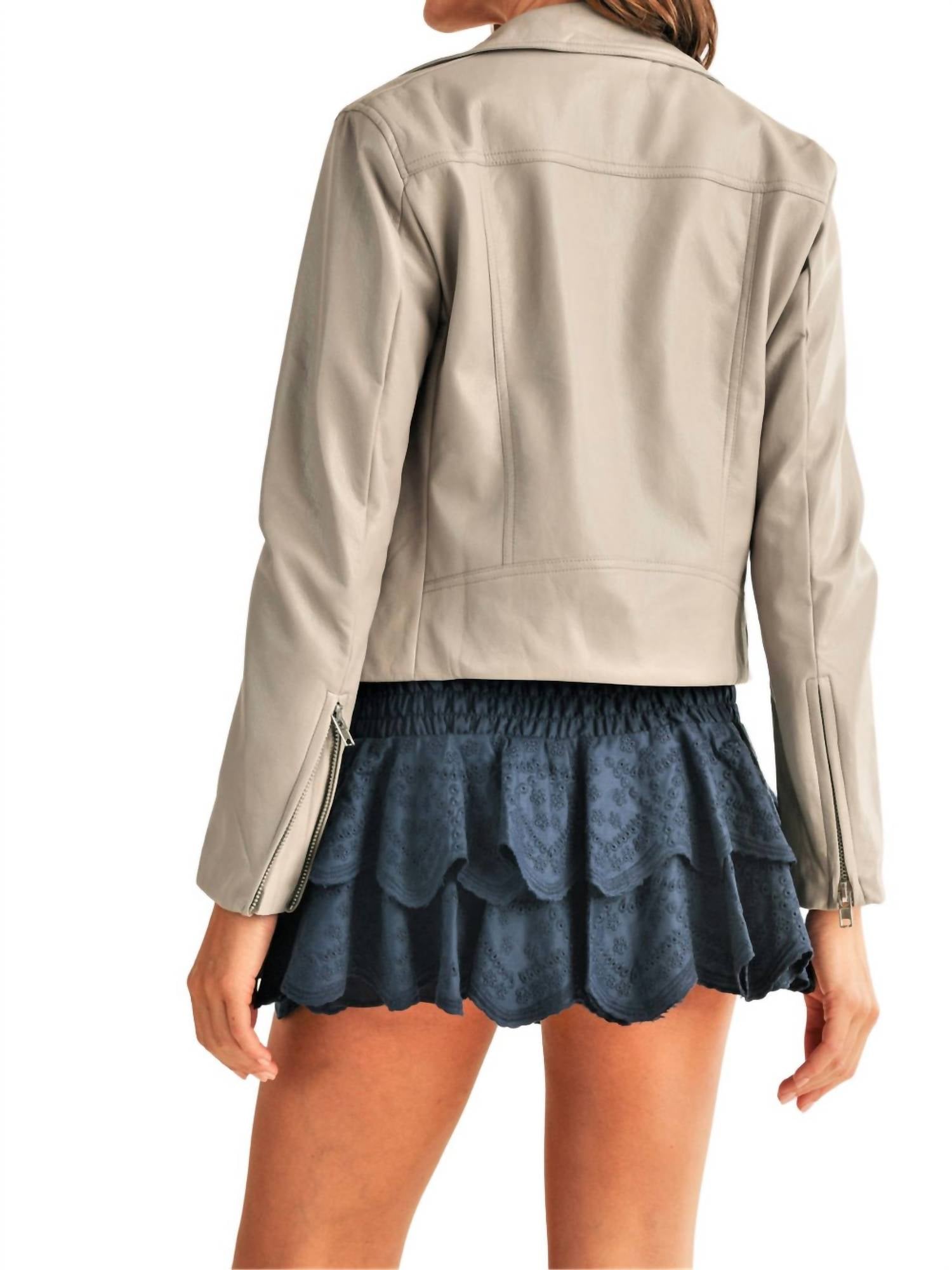 RESET by Jane Juno Leather Jacket in silver - women's jacket - detail view