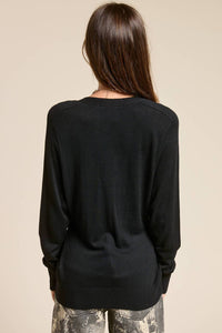 Mimosa Deep V Split Hem Knit Cardigan in black - women's cardigan - alternate view
