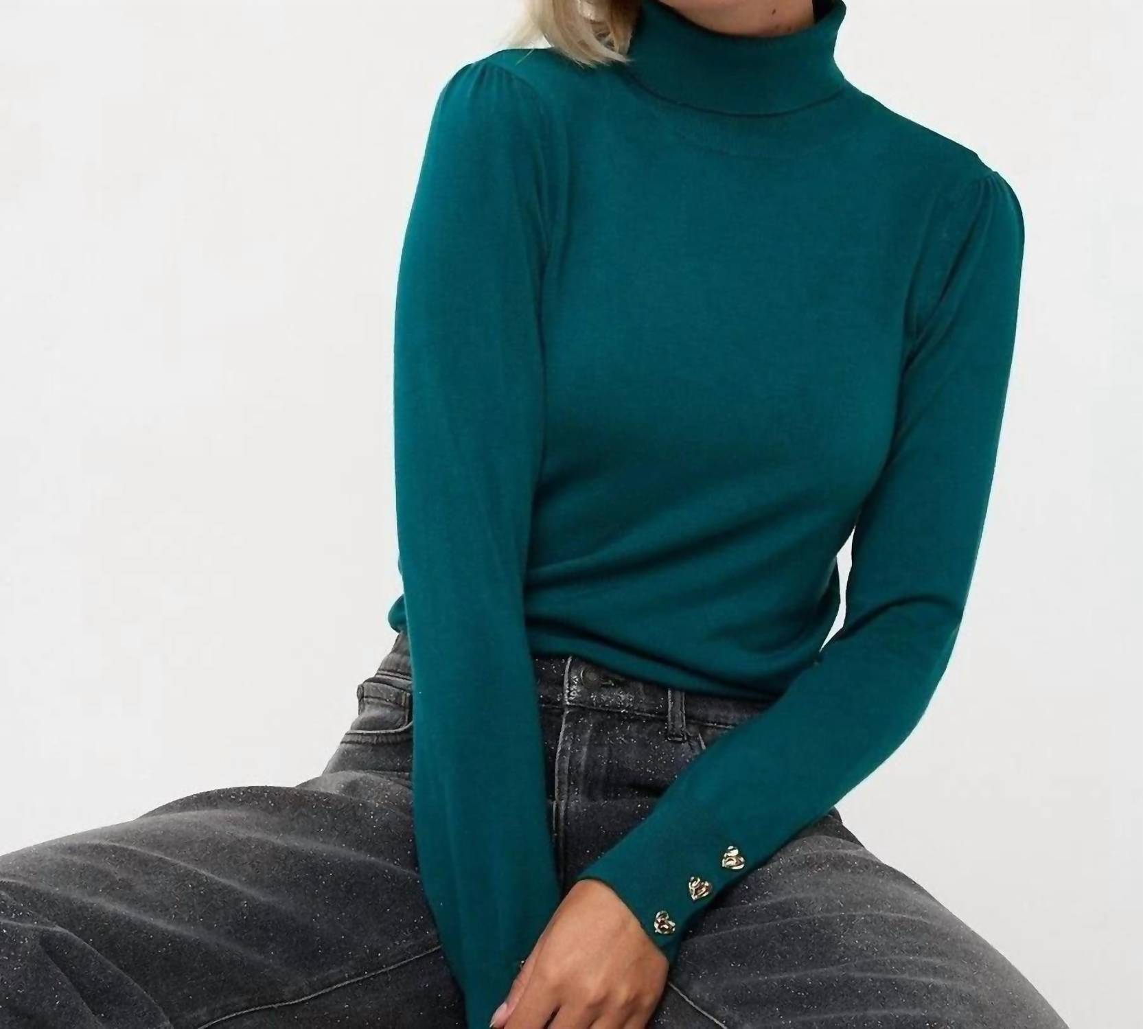 Esqualo - Billa Basic Knit Buttoned Cuff Turtleneck Sweater