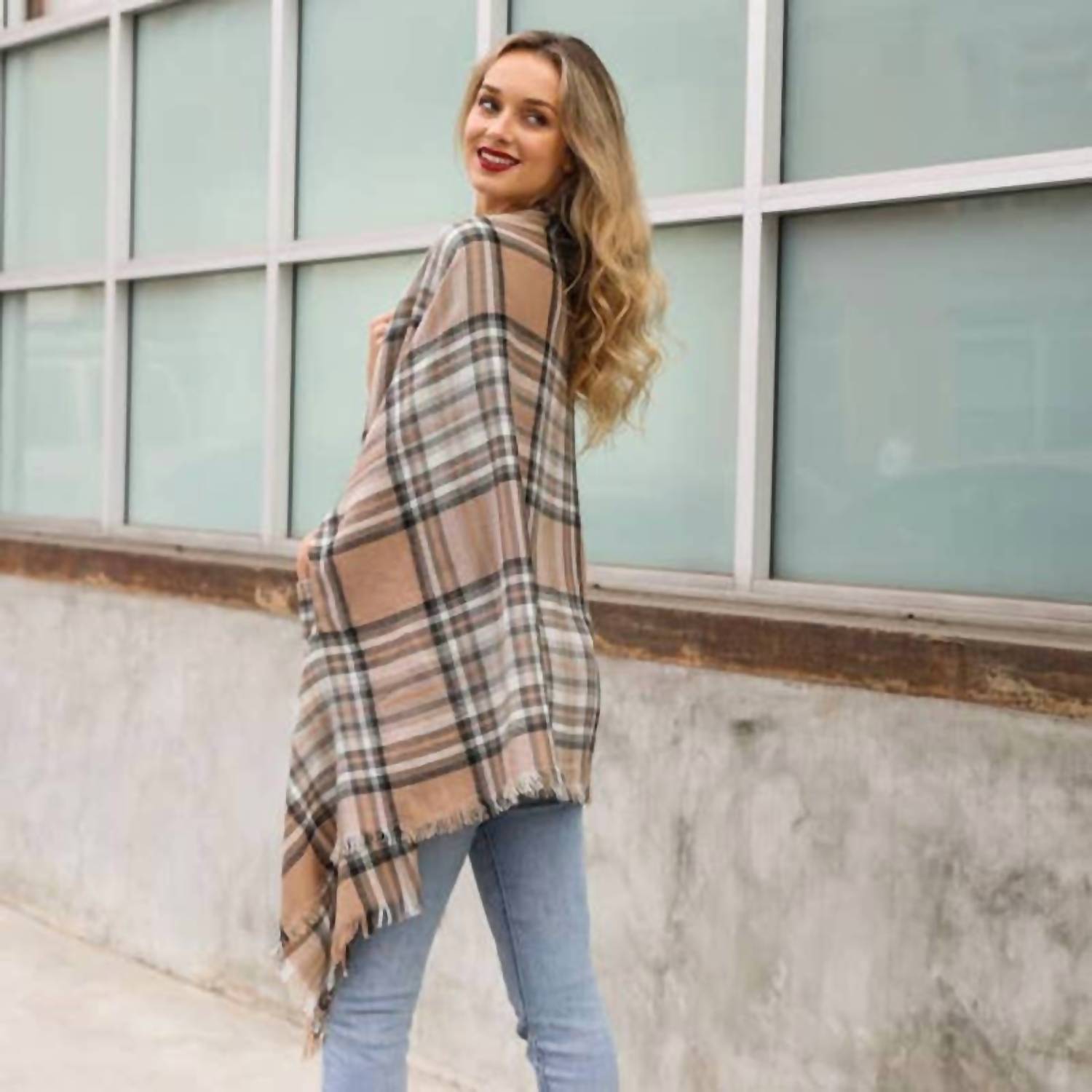 Leto - Classic Plaid Pocket Ruana Shawl Wrap