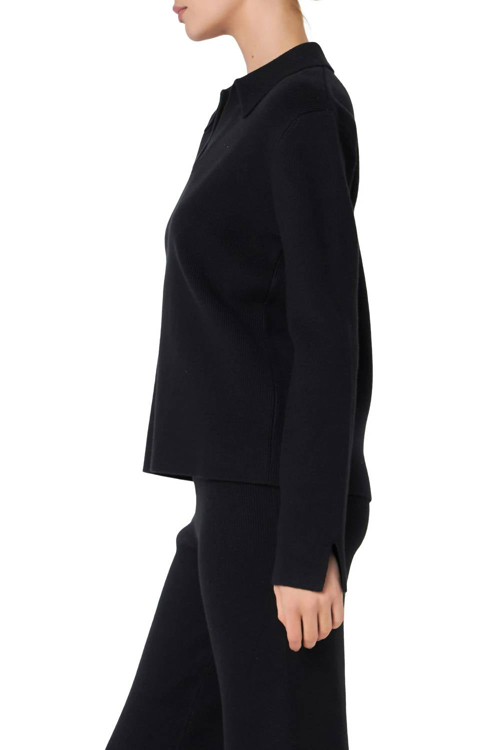 English Factory Polo Collar Sweater in black - women's sweater - alternate view