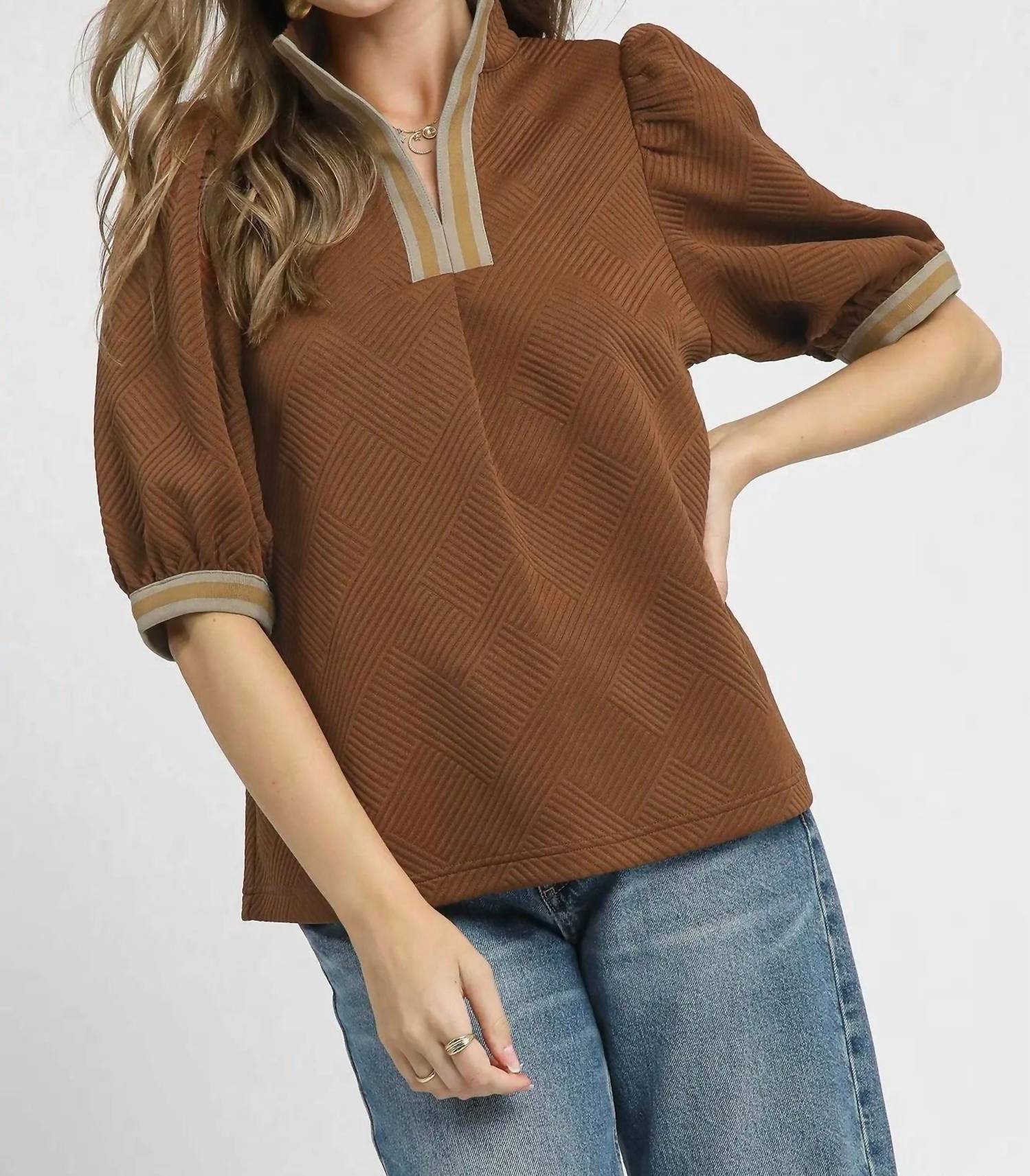 Umgee - Stripe It Lucky Faux Half-Zip Top