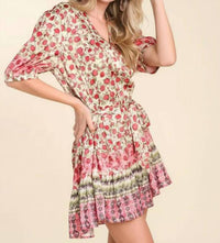 Umgee - Floral Print Tie Waist Dress