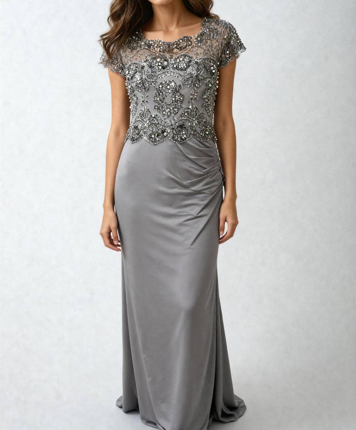 Isabelle Allard - Short-sleeved Sheer Embellished Sequined Evening Dress