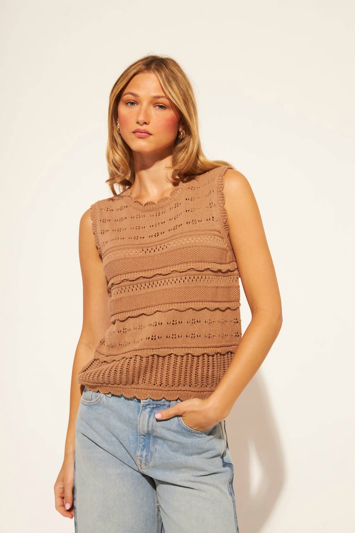 JOHN + JENN Husk Sleeveless Tank Top in saddle - women's blouse - alternate view