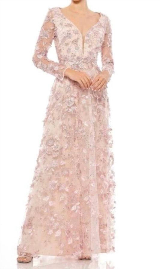 Mac Duggal - Illusion Sleeve Floral Dress