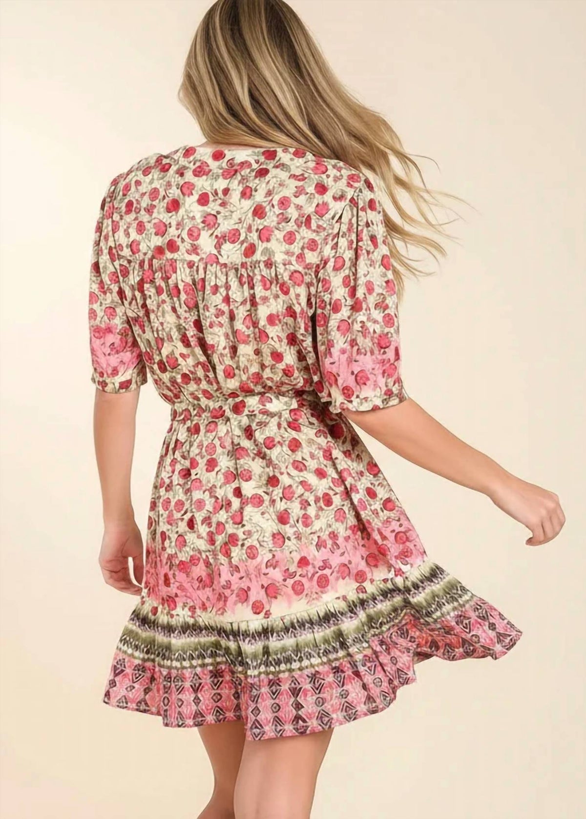 Umgee - Floral Print Tie Waist Dress