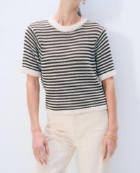 White + Warren Luxe Organic Cotton T-shirt in ecru dark espresso - women's t-shirt