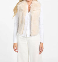 Guess Women’s Amari Faux Fur Zip Vest in white - women's jacket - detail view