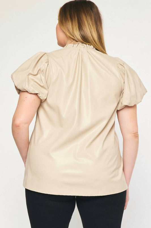 Entro - Faux Leather Short Sleeve Top - PLUS
