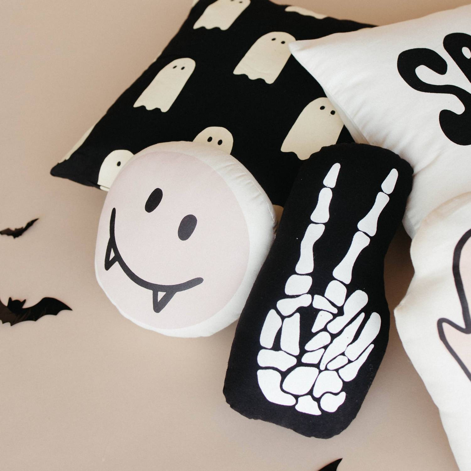 IMANI COLLECTIVE Halloween Collection Skeleton Peace Sign Pillow in black - item - detail view