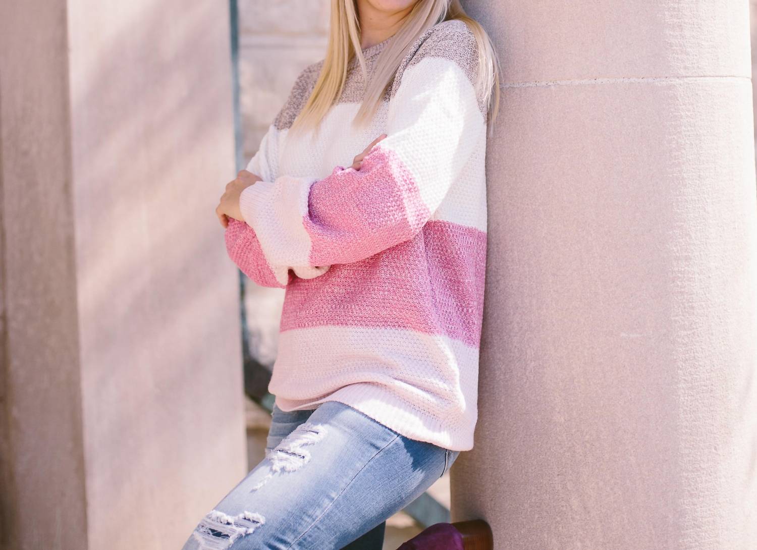 Hem & Thread - Color Block Striped Knit Sweater