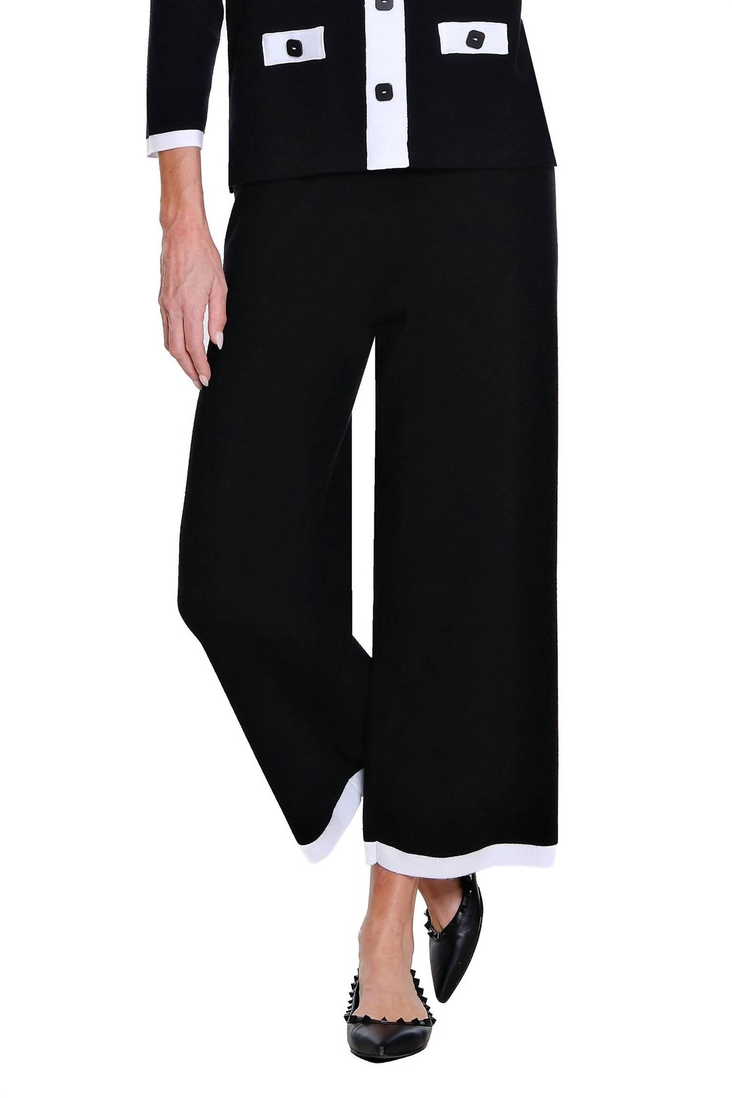 Multiples - Pull On Elastic Waist Wide Leg Crop Pants