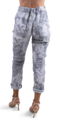 Gigi Moda - Brillare Silver Glitter Splashed Paint Tie Waist Cropped Pants