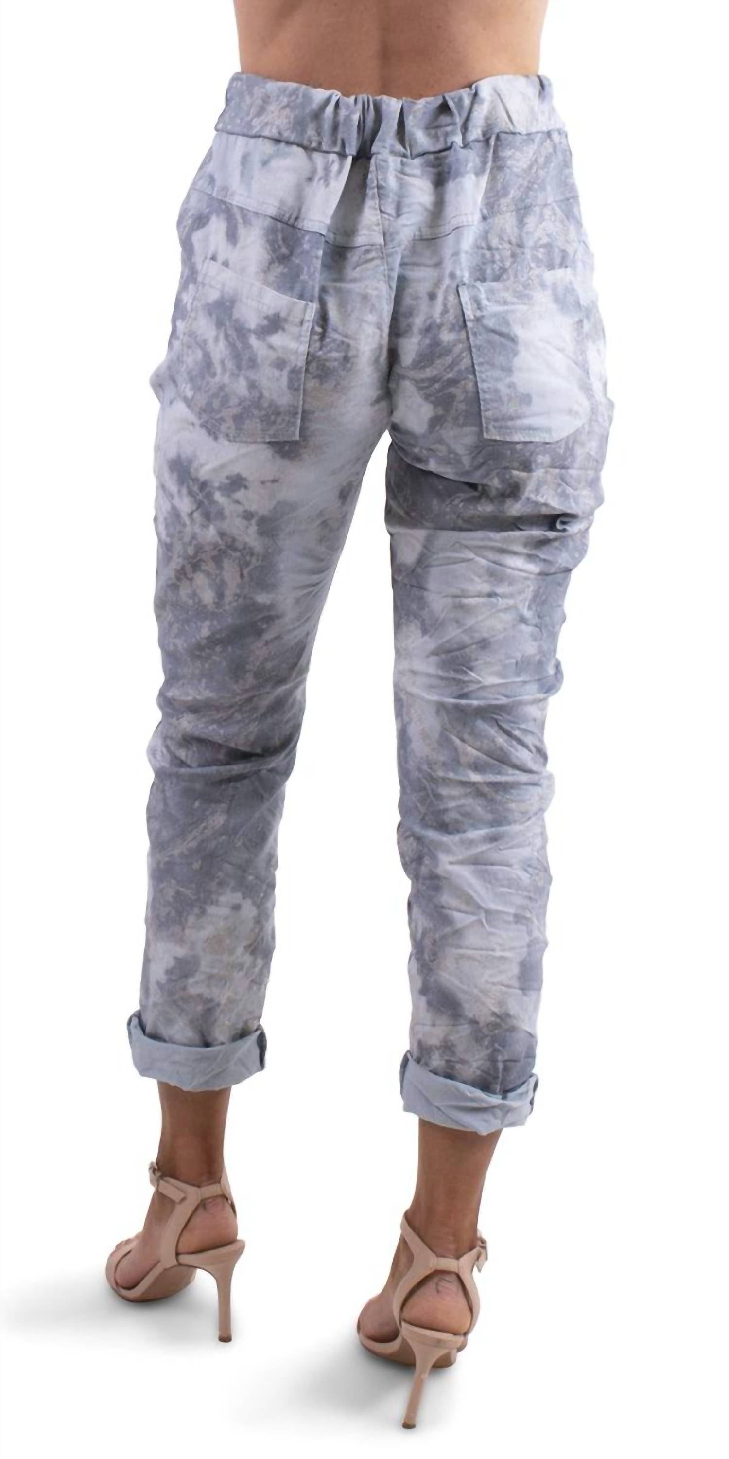 Gigi Moda - Brillare Silver Glitter Splashed Paint Tie Waist Cropped Pants