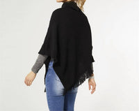 COCO + CARMEN Bellarose Poncho With Faux Fur in black - women's sweater - detail view